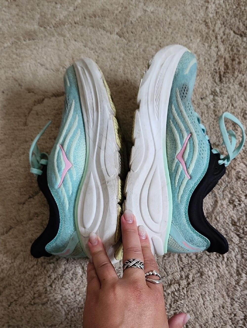 Hoka Women's Teal Athletic Running Shoes with Pink Logo - Picture 5 of 8